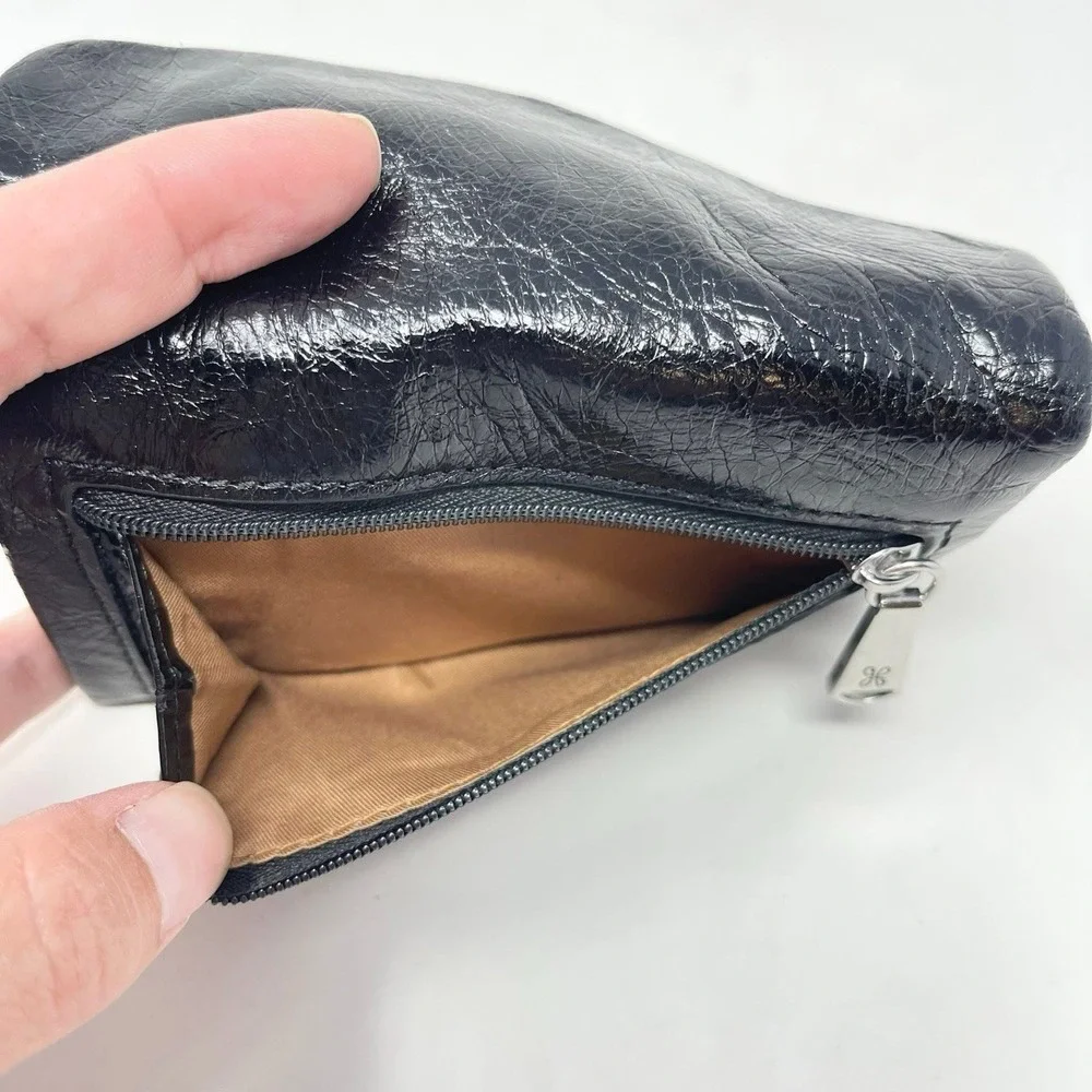 Hobo Lacy Wallet Black Glazed Leather Small TriFold